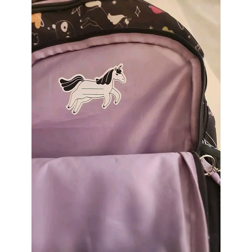 Girls Dark Gray/Purple Rainbow Unicorn Backpack Pre-Owned